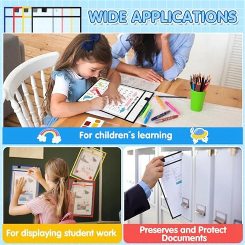 

28Piece Work Note Holder Dry Erase Pocket Sleeves For Teacher Office Organization A
