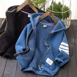 Boys' Coat Thickened Autumn and Winter Children's Hooded Cardigan Sweater Fleece-Lined Boy Jacket 2022 New