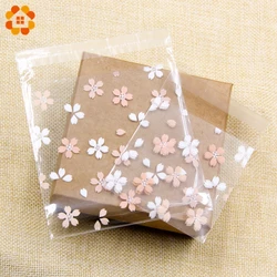 100PCS Cherry Blossoms Candy &Cookie Plastic Bags Self-Adhesive For DIY Biscuits Snack Baking Package Decor Kids Gift Supplies