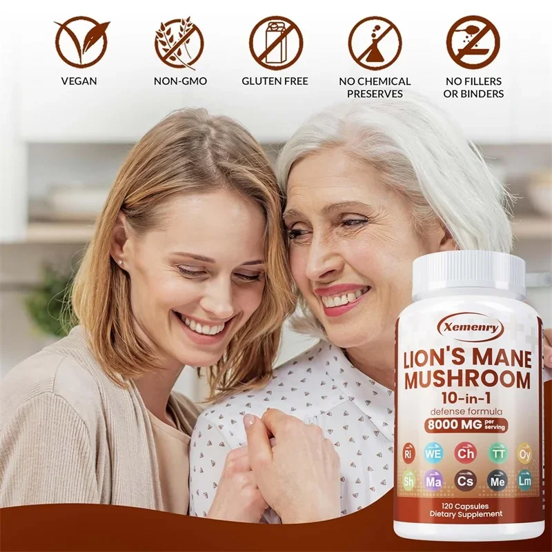 Lion's Mane Mushroom Capsules - Strengthen The Brain and Improve Memory, for Mood and Sleep Health Supplement
