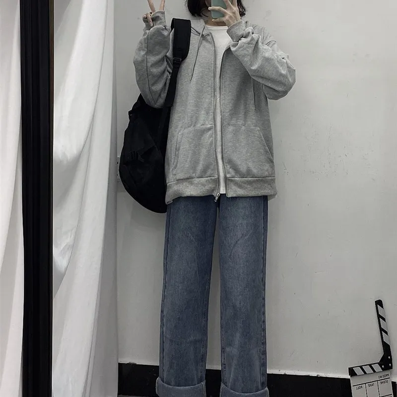 

Прямые джинсовые джинсы больших размеров с высокой талией, свободные женские осенне-зимние модные корейские винтажные утягивающие брюки для папы