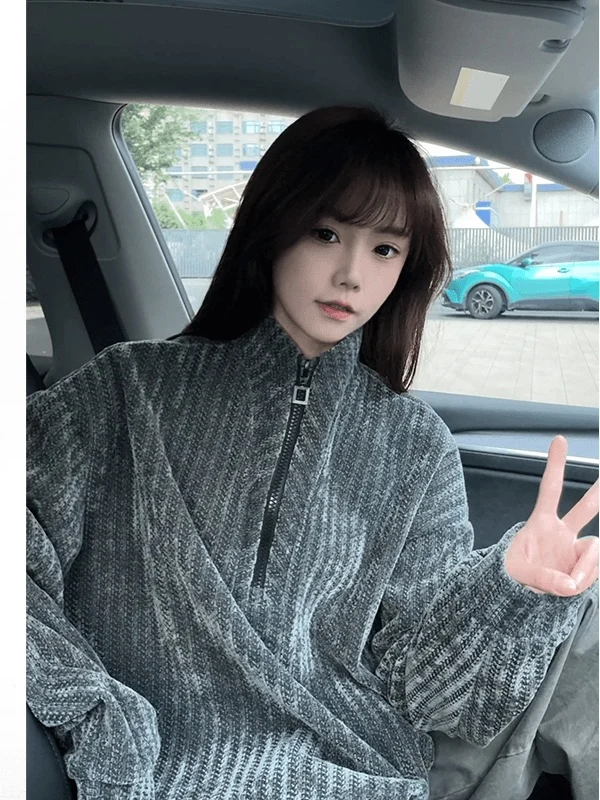 

Zip-Up Hoodie ex Long Sve Henry Collar Comfortable Polyester Fiber Fibone Patterned Casual Wear for Autumn Season