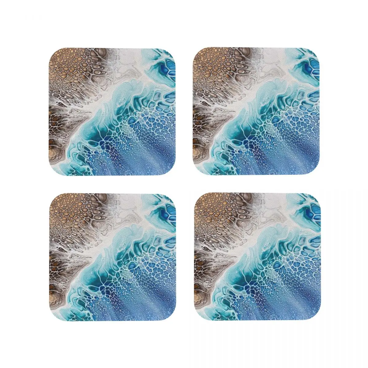 Beach Ocean Inspired Fluid A Coasters Kitchen Placemats Waterproof Insulation Cup Coffee Mats For Home Tableware Pads Set of 4