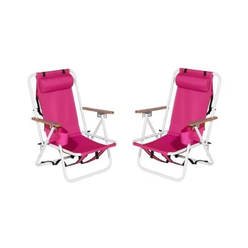 Folding Beach Chair Set 4 Position Adjustable Portable Backpack Foldable
