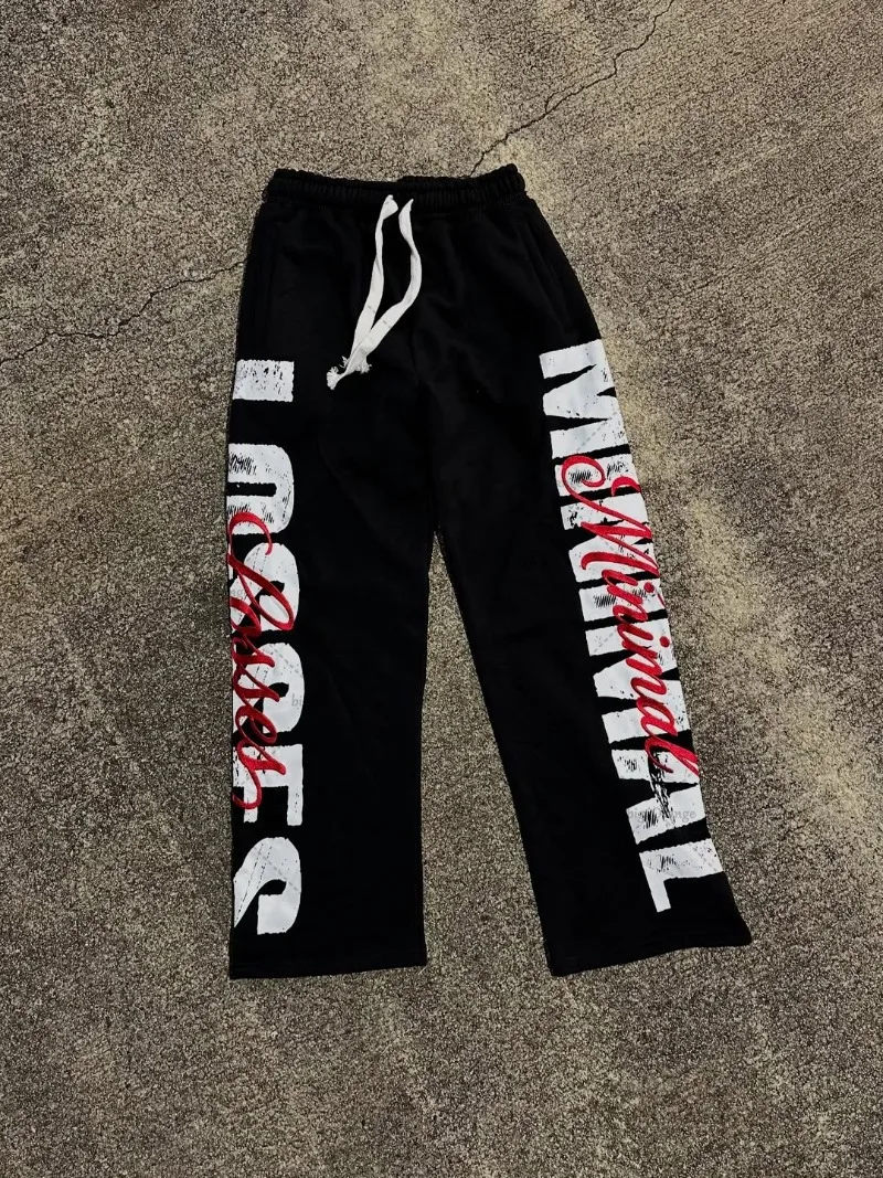 

Street Crispy Fashion Letter Striped Straight Wide-leg Pants Men American Retro Harajuku Y2K Casual Loose Trousers Women