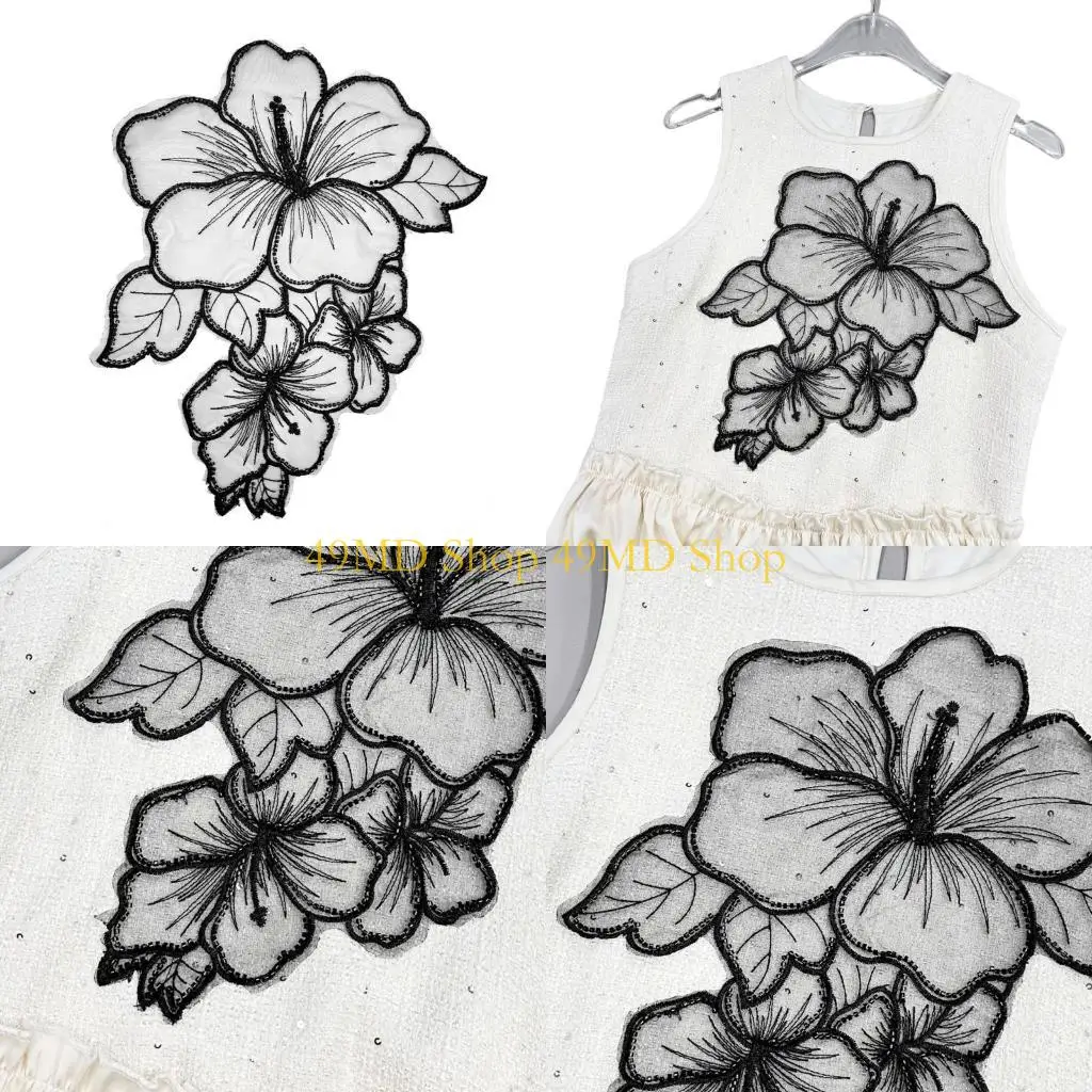 

49MD Eye-Catching Flower Patches Trimmings Beaded Applique Wedding Gown Dress DIY