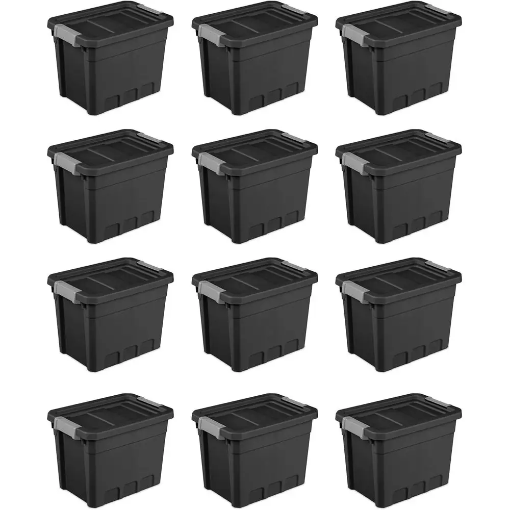 Stacker Tote with Lids or Garage, 7.5 Gallon, 12-Pack | Heavy-Duty and Stackable Plastic Boxes and Containers for Home, Desk, Ca