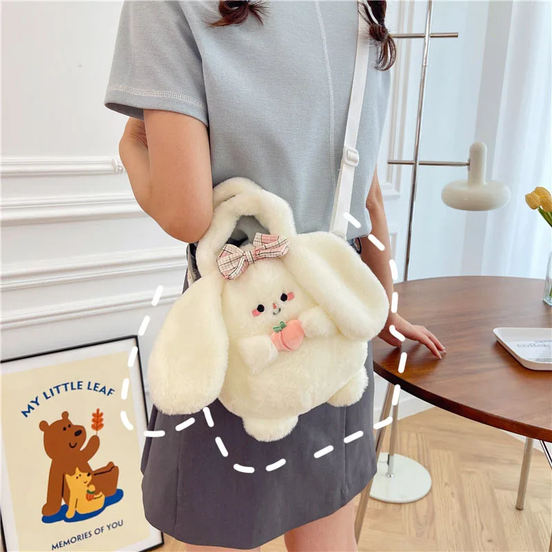 

Cute Cartoon Women Girls' Fashion Sweet Avocado Cat Plush Shoulder Bag Cute Peach Rabbit Plush Crossbody Bag Gift