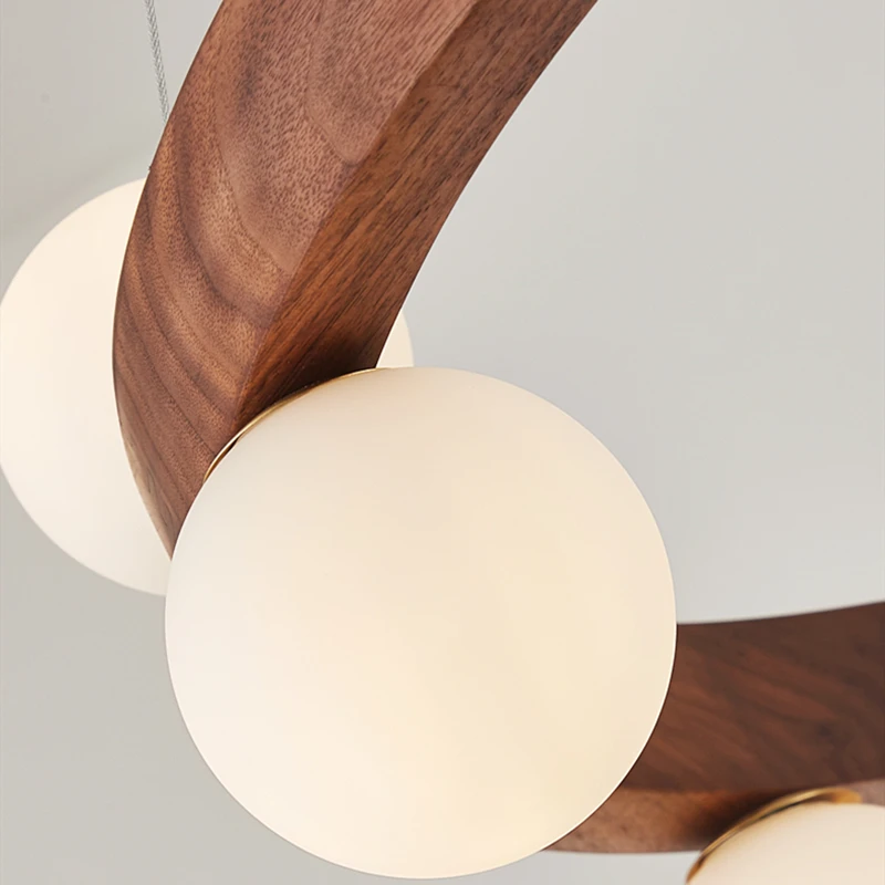 Imagem -06 - Round Walnut Chandelier Lâmpadas de Vidro Pendurado Lâmpada Led Modern Pendant Light para Sala Quarto Sea Modern Estilo Droplight