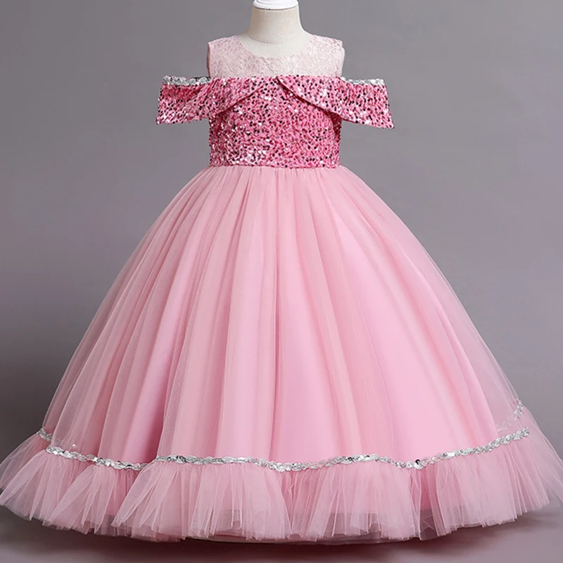 

4-14Y Kids Girls sequin Flower Party elegant Ball Gown Prom Dresses girl birthday flower girl Wedding Children long Dress