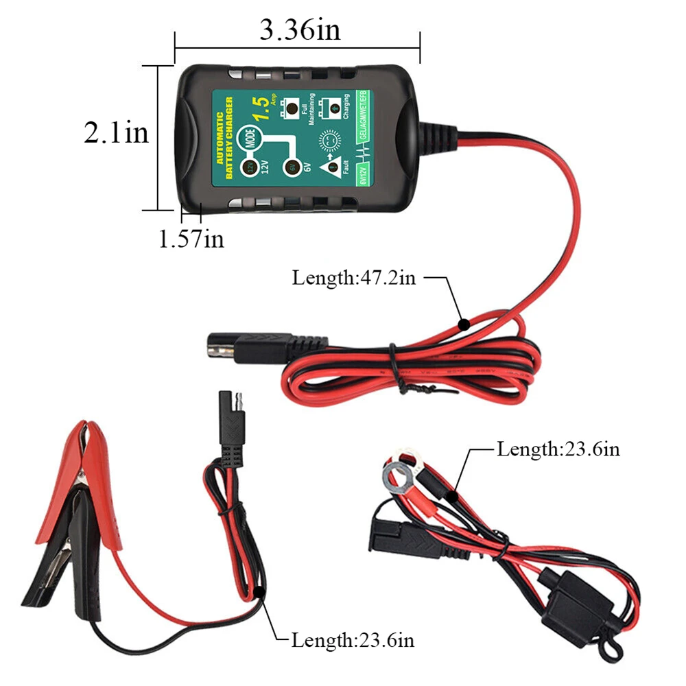 6V 12V 1.5Amp Battery Charger Maintainer Trickle for Harley Davidson Motorcycles Car Auto Boat Lawn Mower Tractor Car Marine