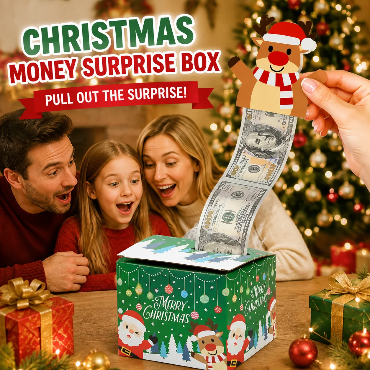 Christmas Money Pull Surprise Gift Box DIY Funny Cash Pull‑Out Paper Box Xmas Santa Elk Holiday Creative Present Packaging Box