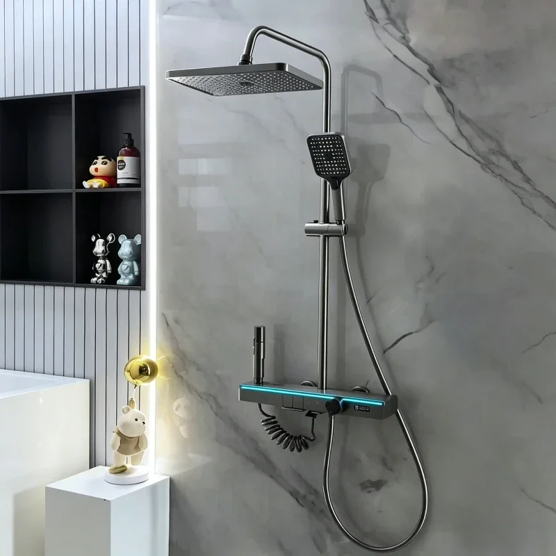 Intelligent Digital Bathroom Shower Set Temperature Display Bathroom Shower Faucet Set 4-way Rainlfall Shower System Set