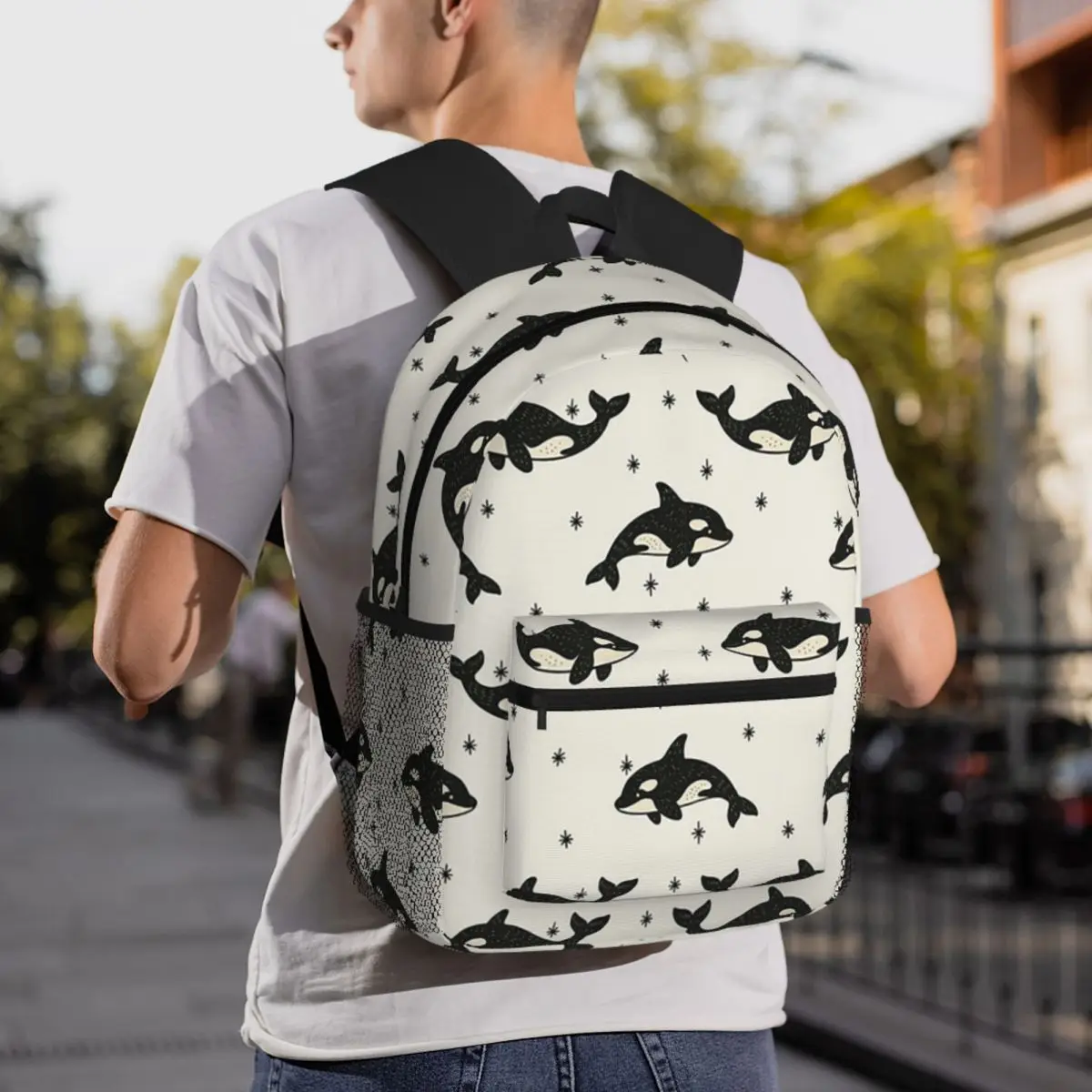 Killer Whale Orca Pattern Backpack Daypack Large Capacity Boys Girls BookBag School Bag Shoulder Bags for Men Women