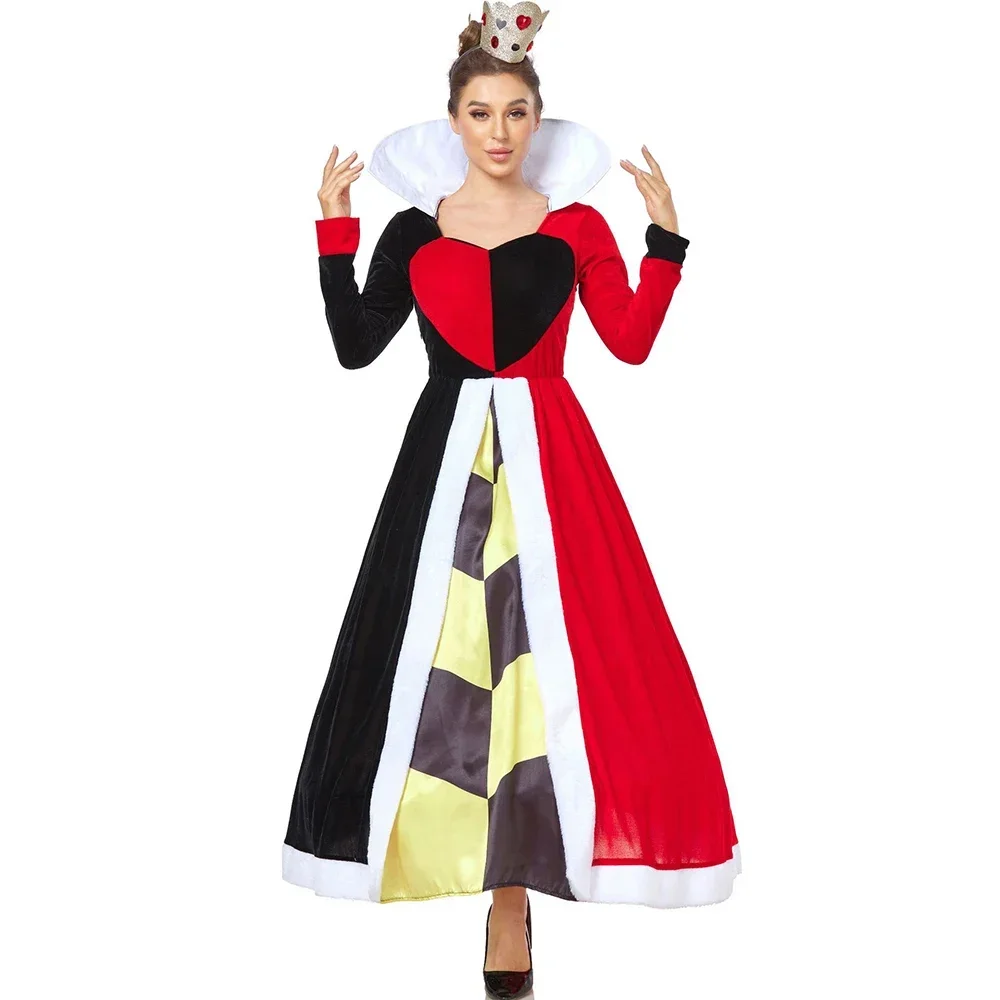 Costume de masade de reine de coeur rouge d'Halloween, robe de paupières de princesse de poker d'anime, femmes adultes, Tim Alice au pays des merveilles