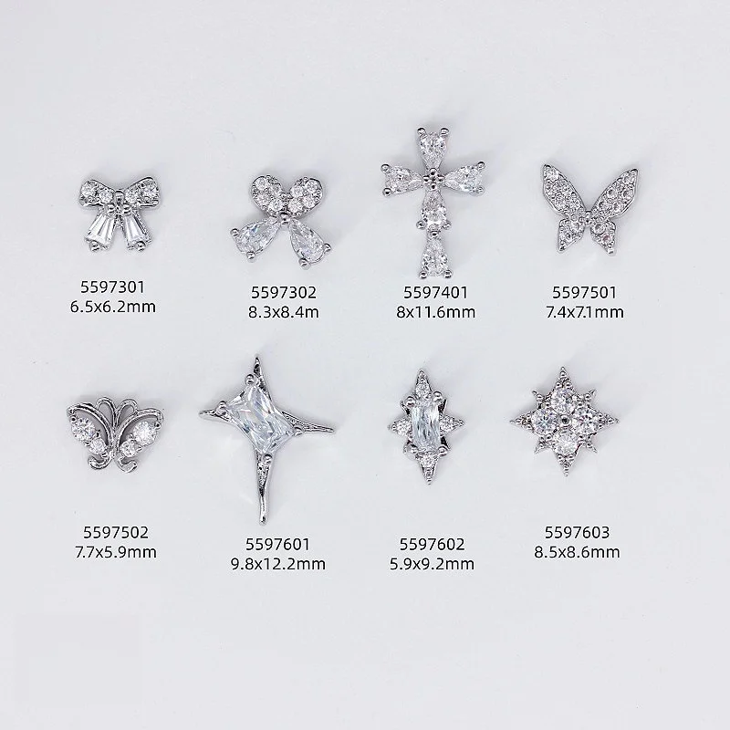 10PCS Elegant Luxury Nail Charms Butterfly Zircon Decorations Bow Ribbon Tie Metal Nail Gems Accessories for Press On Nails