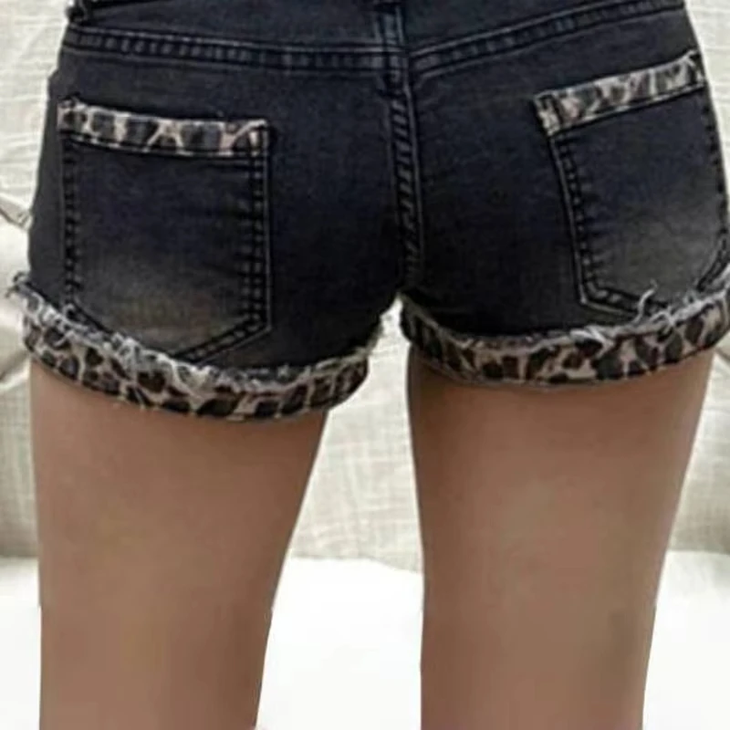 Harajuku Vintage Denim Y2K Shorts Women Grunge Coquette Low Rise Skinny jean Shorts Woman Sexy Leopard Print Mini Short Pants - view 6