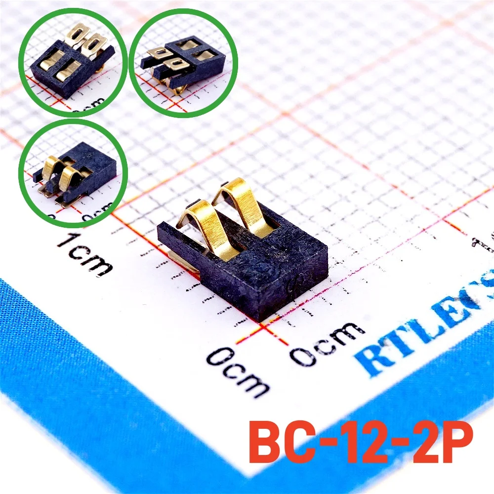 50 Pcs Surface Mount Spring Battery Connector 2 Pins 2.0 MM Pitch Male Contact 12V 2.0A SMT Straight Reflow Solder RoHS Reach