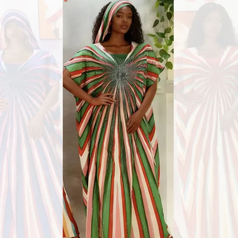 

GUWU Африканское мусульманское модное полосатое свободное женское длинное платье с рукавами «летучая мышь»