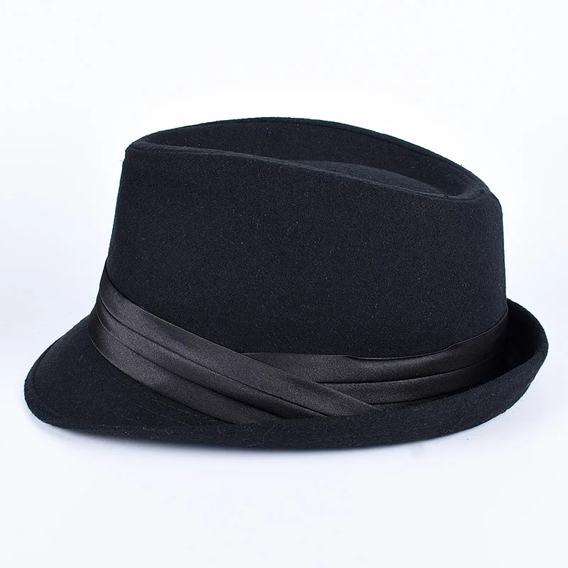 Classic Fedora Men's Hats 2025 Casual Short Sleeve Trilby Top Hat French England Elegant Ribbon Jazz Cap Fedoras Black Felt Hat