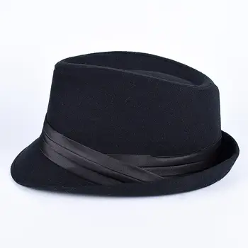 Klassiska Fedora Herrhattar 2025 Casual Kortärmad Trilby Hög Hatt Fransk England Elegant Band Jazz Keps Fedoras Svart Filthatt 10 best sales Fedora hat man - №4