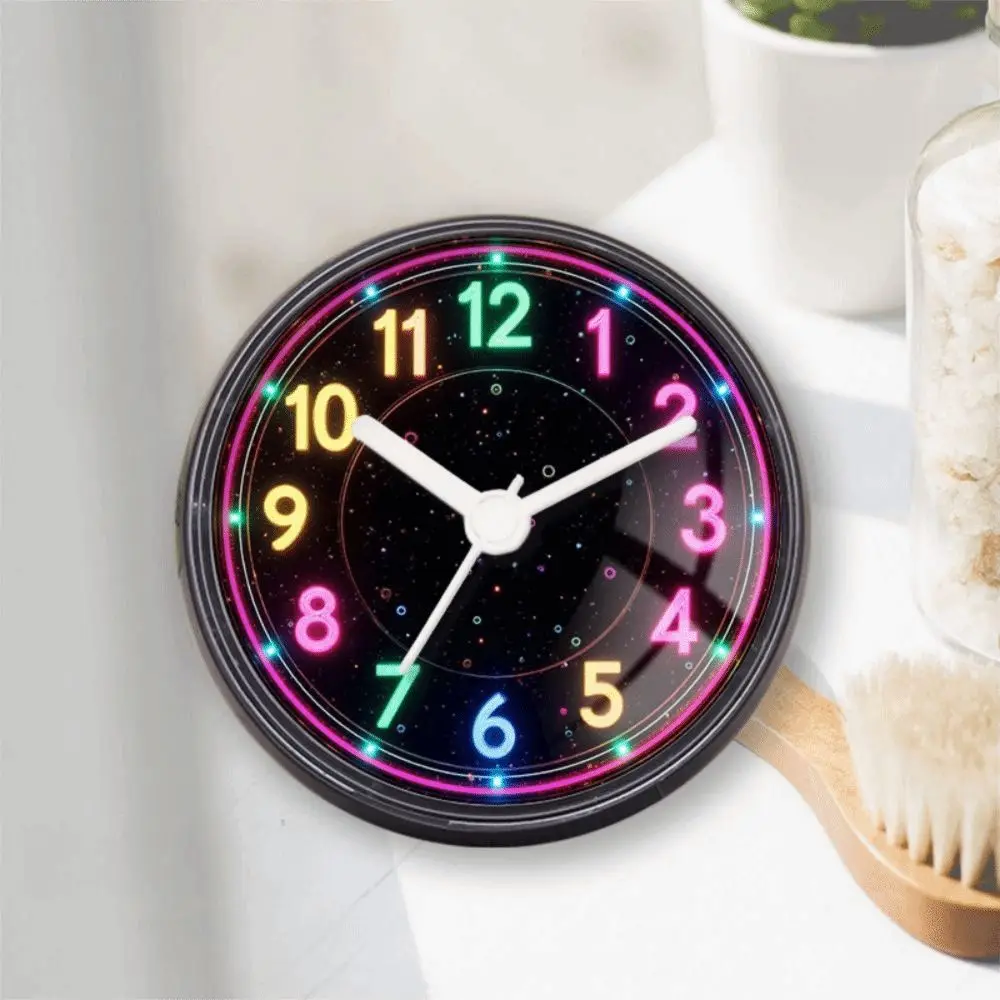 Ergonomic Fitness Pull Rope Wall Clock Suction Cup Waterproof Shower Clock Cyberpunk Neon Color Bathroom Clock Bedroom