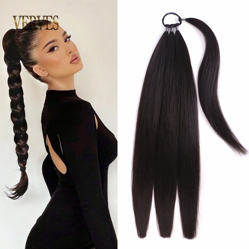 24 Inch Braided Ponytail Hair Extensions For Women Girl 110g/piece Ombre Thick Hair With Rubber Bands Easy Wear view 6