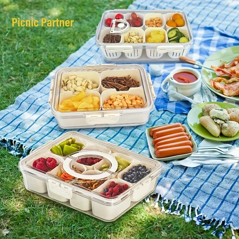 8 Grid Snack Box with Lid Port - Snack Container Travel 评论和价格