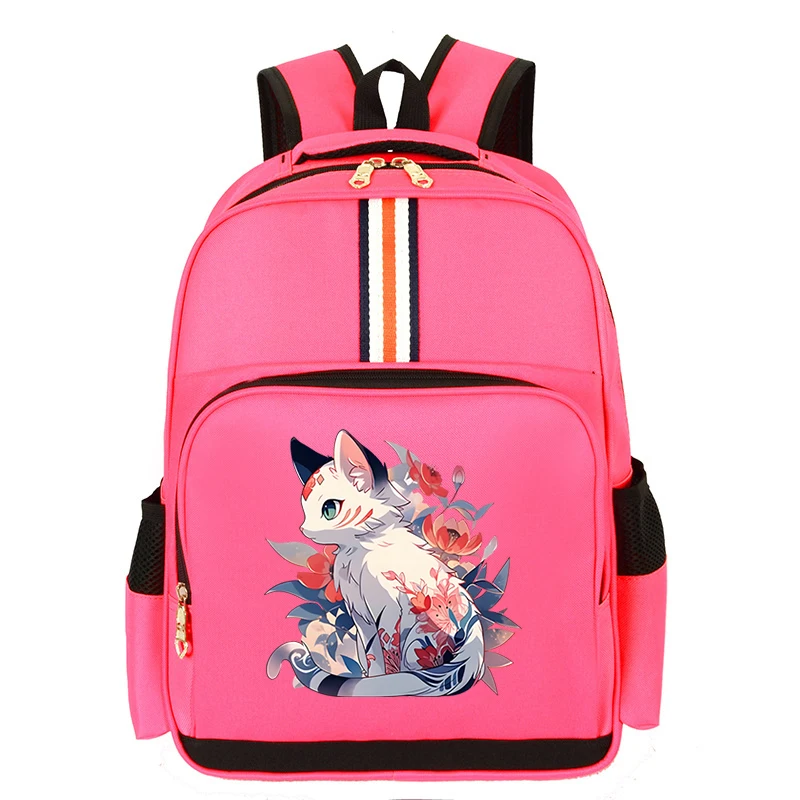 Sac à Dos Mignon avec Imprimé de Chat Interconnexion pour Enfant, Cartable de Voyage, Dessin Animé, Fleur, Chaton, Zaini, Scuola, Elementare, pour Garçon et Fille, 1 Pièce