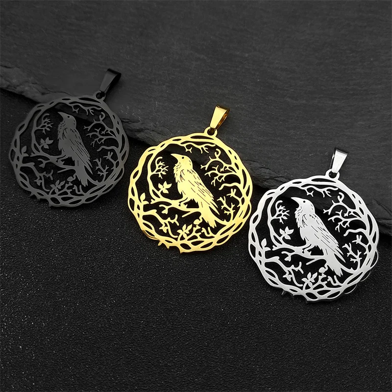 

3Pcs Hollow Black Crow Charms For Women Men Stainless Steel Gold Silver Color Tree Of Life Love Pendants Jewelry Making