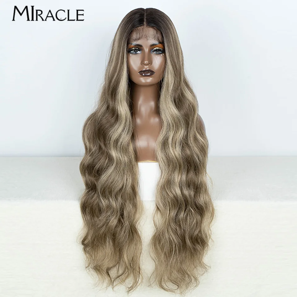 

MIRACLE 34Inch Synthetic Lace Front Wig for Women Loose Wave Ombre Blonde Wig Famale Cosplay Wig Wavy Fake Hair Lace Frontal Wig