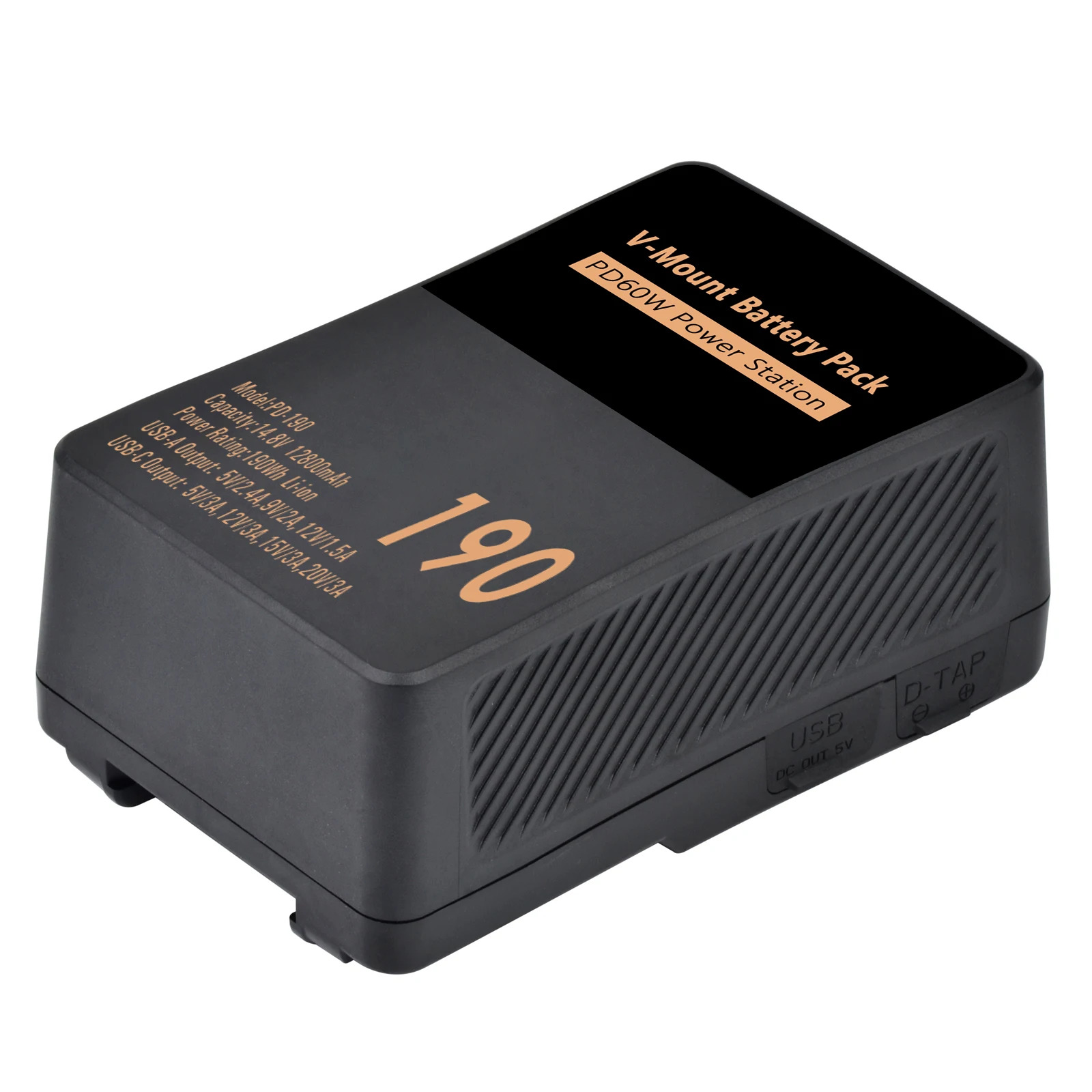 PD-190 V-Mount Battery Lens-style V Lock Power Bank with PD 65W Fast USB-C Cable for Camcorder Camera Video Broadcast Blackmagic