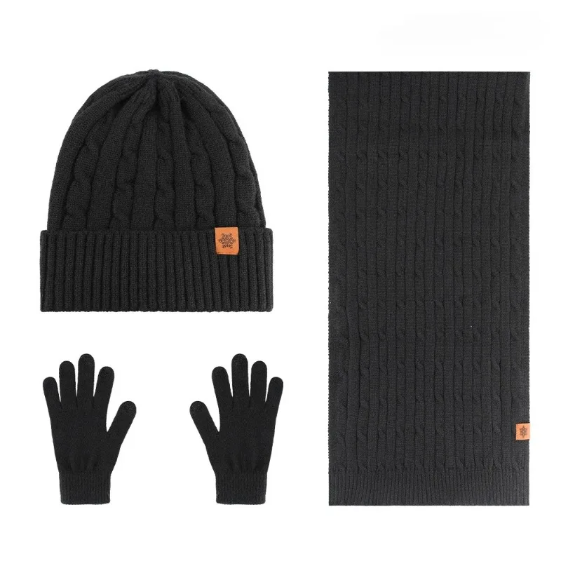 Set di tre pezzi di velluto invernale ispessito a prova di freddo in lana da ciclismo lavorato a maglia, cappello, sciarpa, guanti