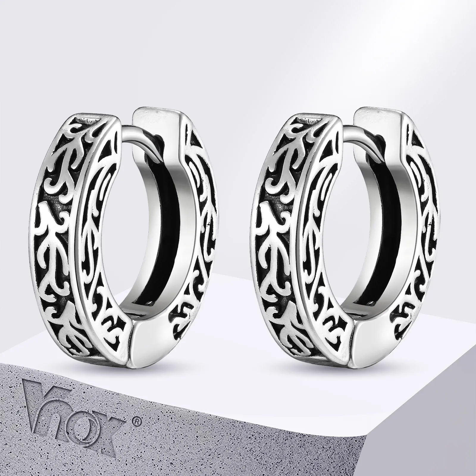 Vnox Thick Small Hoop Earrings for Men Teens, Anit Allergy Stainless Steel Huggies Earrings, Unisex Punk Rock Ear Jewerly