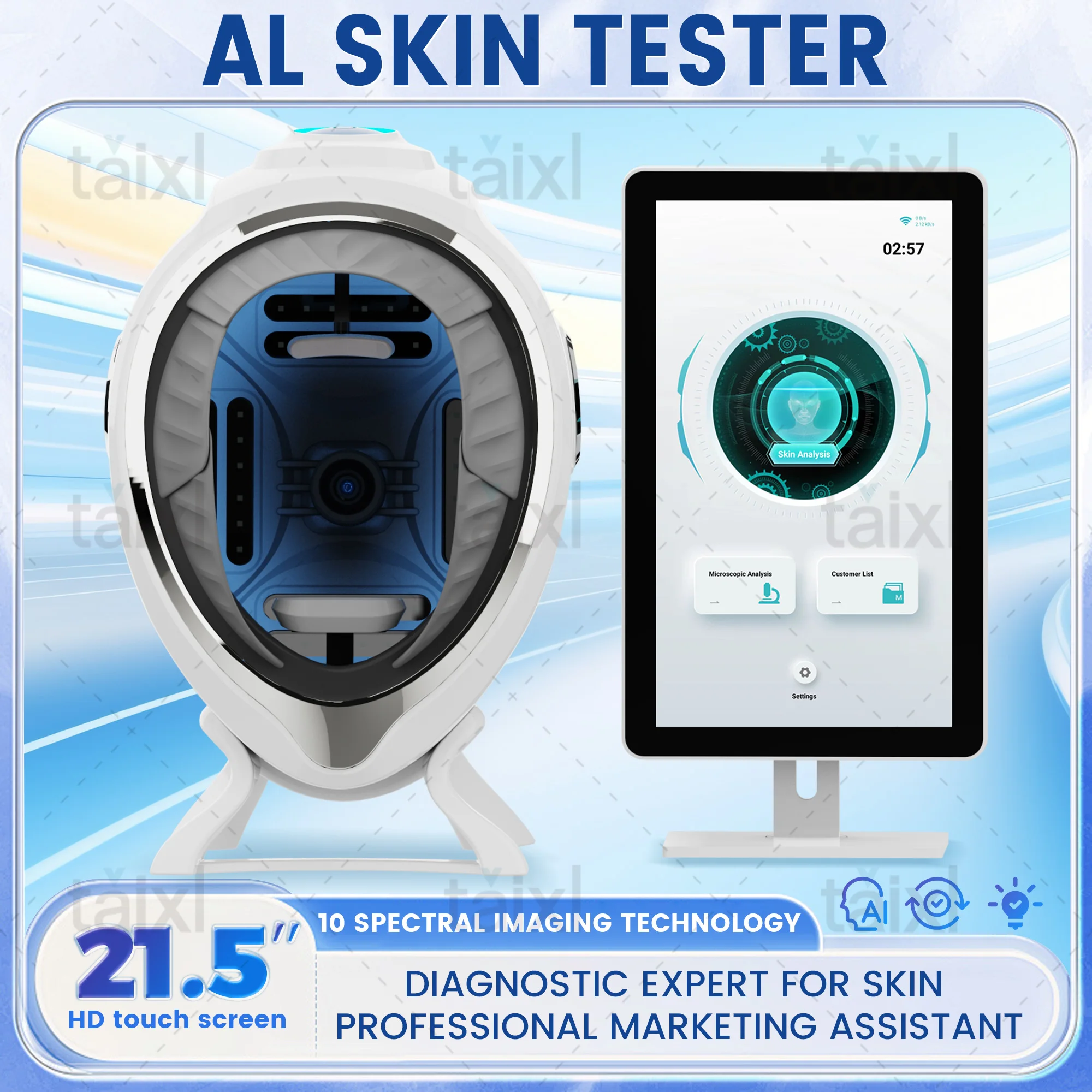 AISIA 3D AI facial skin analyzer detects skin problems, diagnoses professional analysis, beauty salon professional equipment.