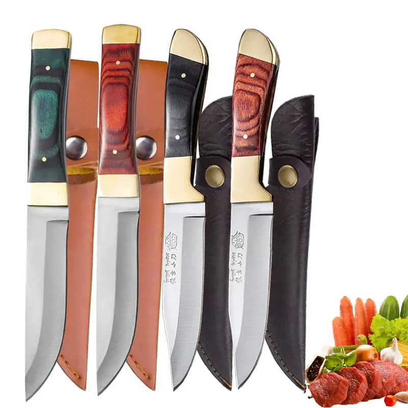 Steakmesser, Holzgriff mit Kupferkopf, Fleischmesser, Multifunktionales Obstmesser, Grillfleischmesser