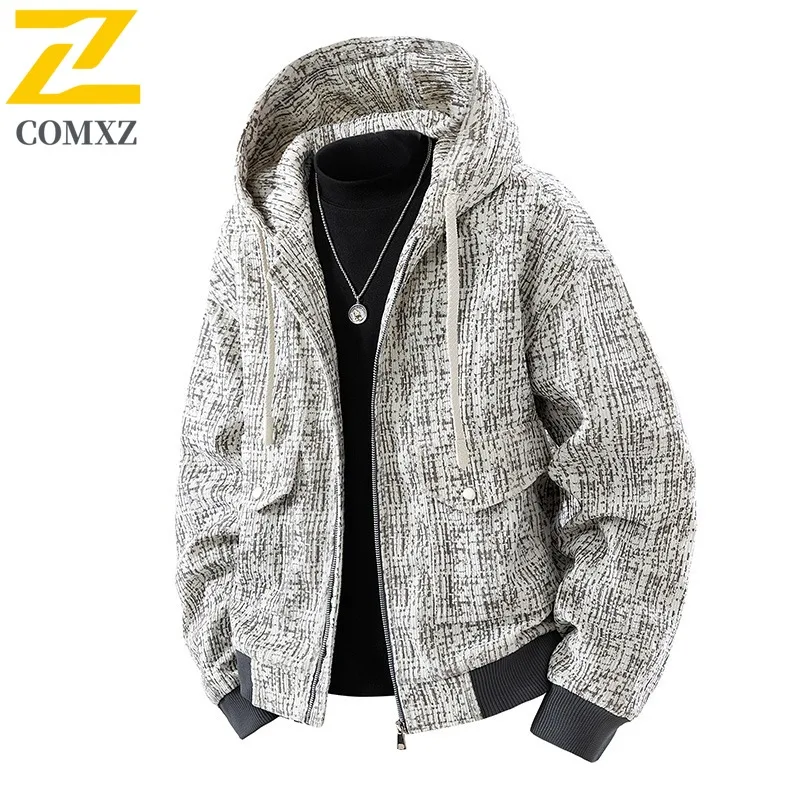 

COMXZ 2025: мужская толстая теплая куртка с капюшоном, зимняя деловая повседневная модная шерстяная молодежная легкая удобная куртка