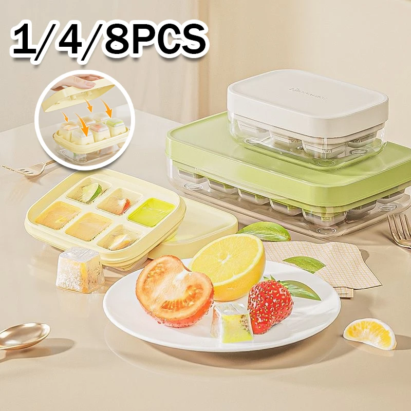 Home Ice Cube Mould 6Grid Push Ice Compartment Mini Summer Silicone Ice Storage Box with Lid