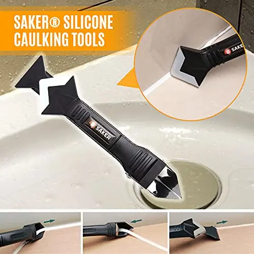 Saker 3 In 1 Silicone Caulking Tool Sealant Finishing Tool Grout Remove Scraper Caulk Remover Glass Glue Angle Scraper Stainless