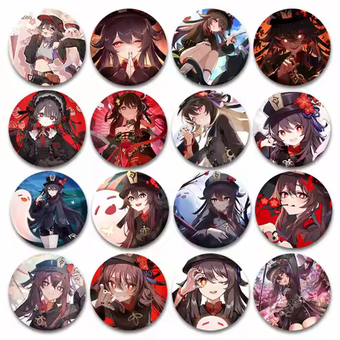 Cute Game Character Hu Tao Button Pins Cartoon Handmade Round Enamel Brooch Genshin Impact Badge Lapel Pin Jewelry Accessories