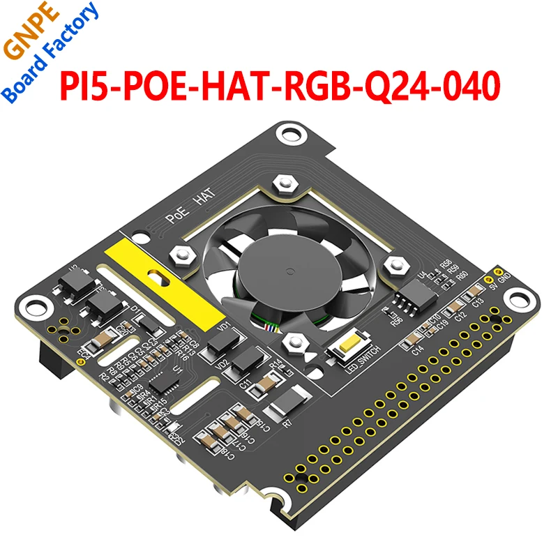 Raspberry Pi 5 POE Power Over Ethernet 802.3af/at For Pi5 Onboard FAN RGB LED