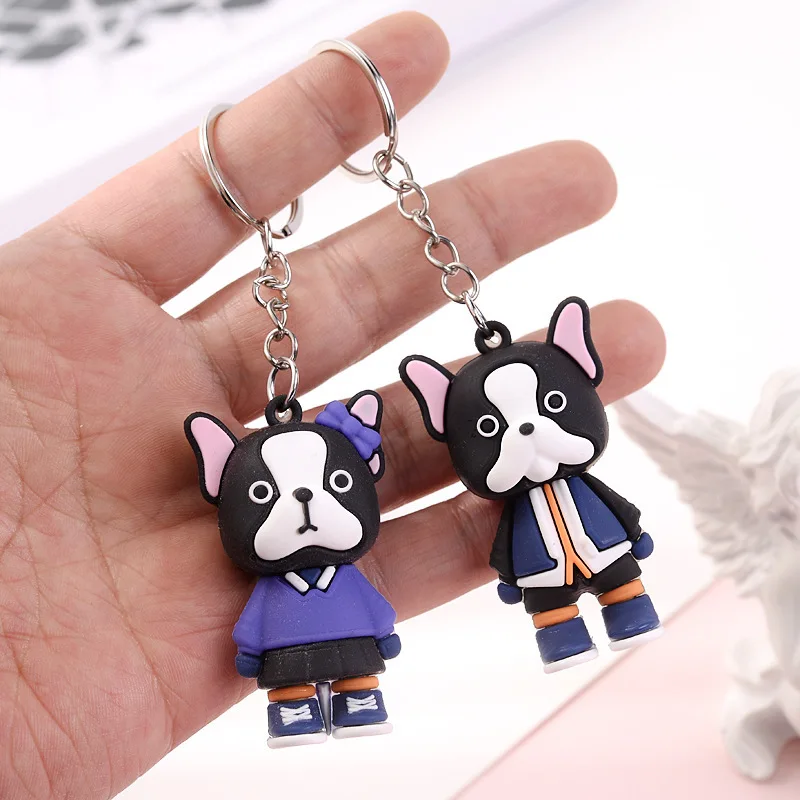 LLavero de bulldog de PVC para mujer, llavero con bonito perro, llavero creativo, llavero, llavero, bolso