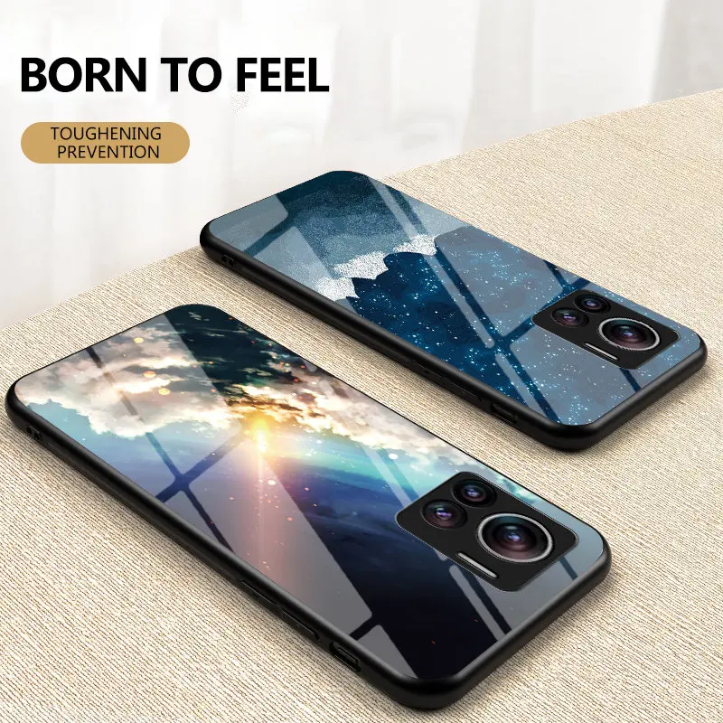 For Motorola Edge 30 Ultra XT2201 Case Starry Tempered Glass Hard Back Cover Phone Case Silicone Bumper for Moto Edge 30 Ultra