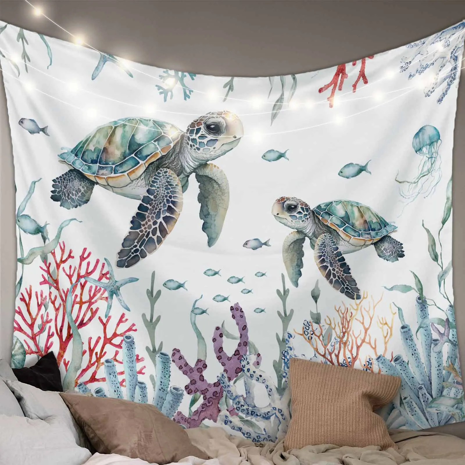 Summer Sea Life Coral Sea Turtle Tapestry Wall Hanging Boho Wall Tapestry Bedroom Living Room Decor Hanging Cloth