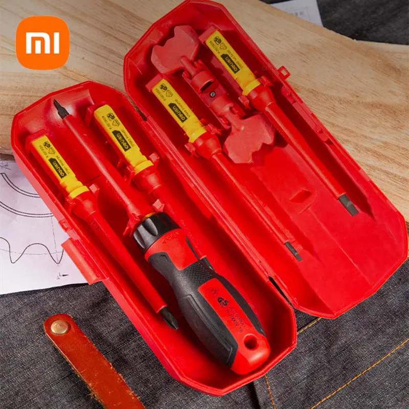 xiaomi deli magnetic isolated screwdriver grupo chave de fenda magnetica phillips bits ranhurado reparacao eletricista handle tools pcs 01