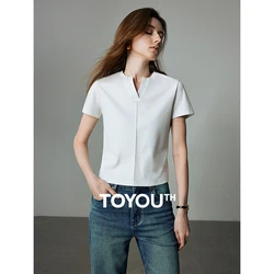 TOYOUTH Women Xinjiang Long Staple Cotton T-shirt 2024 Summer New Solid Color Top