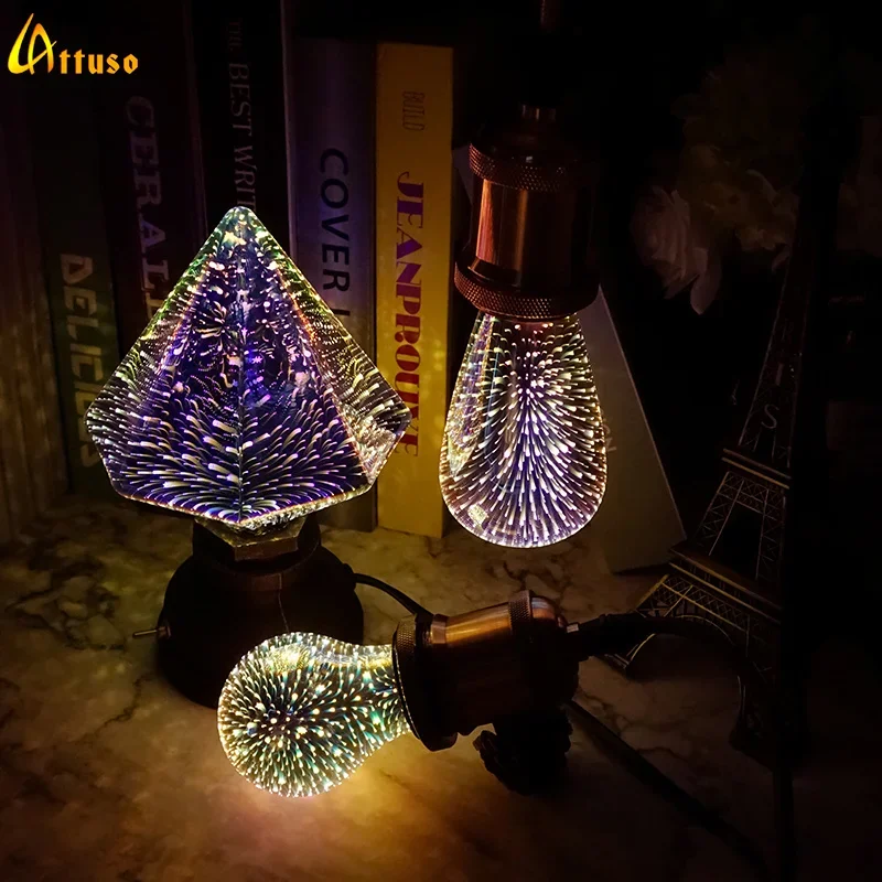 LED Light Edison Bulb 3D Decoration Bulb AC 110V 220V A60 ST64 G95 G80 G125 E27 Holiday Lights Novelty Christmas Lamp Lamparas