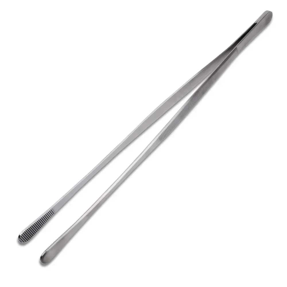 Basedidea 12inch Tongs Stainless Steel Extra-Long Tweezers Food Clip BBQ Meat Beef Tong with Precision Serrated Tips