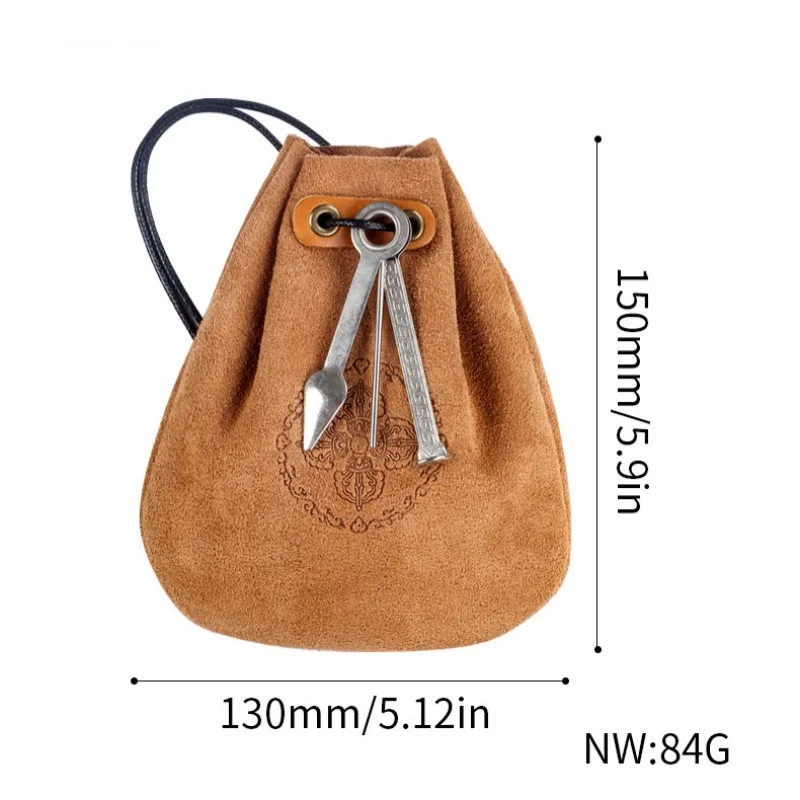 Thickened cowhide drawstring tobacco bag,men's portable smoking tool storage bag,and a three use tobacco knife as a gift