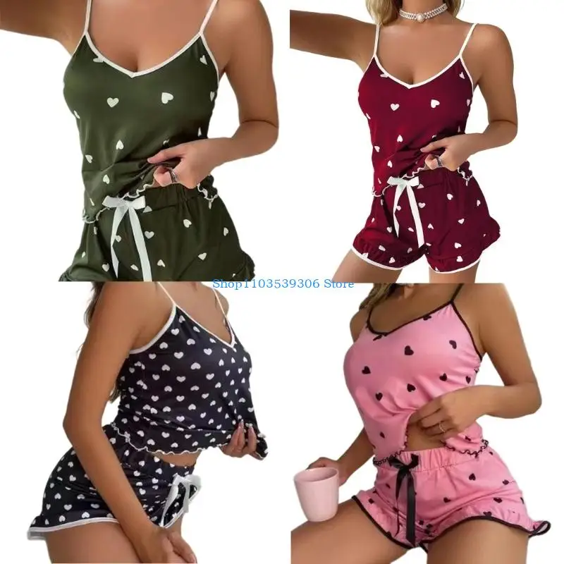 

400A Women's 2Pcs Loungewear Set Heart Print Cami Top and Shorts
